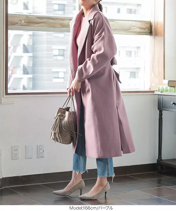 フェイクウールロングガウンコート [K927] - レディースファッション