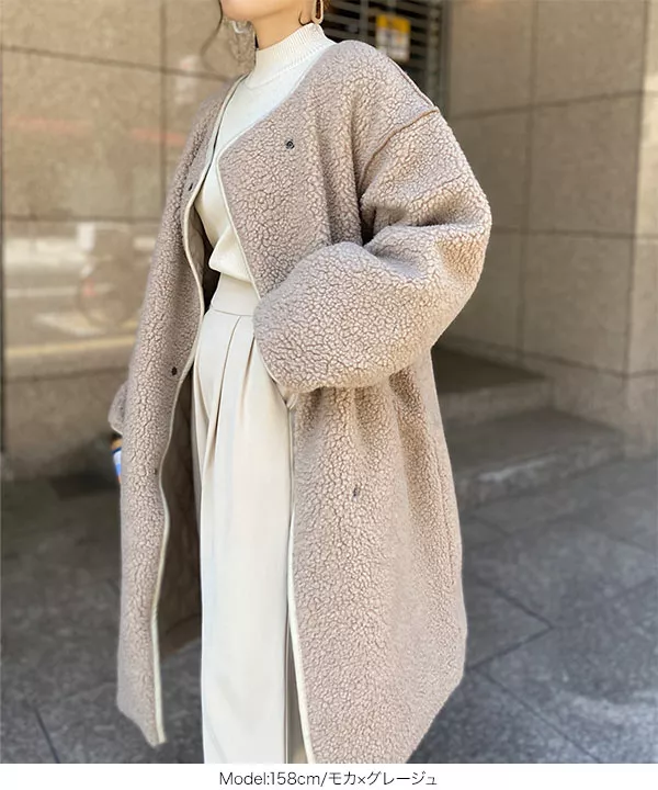 ビッグシルエットパイピングボアコート [K960]