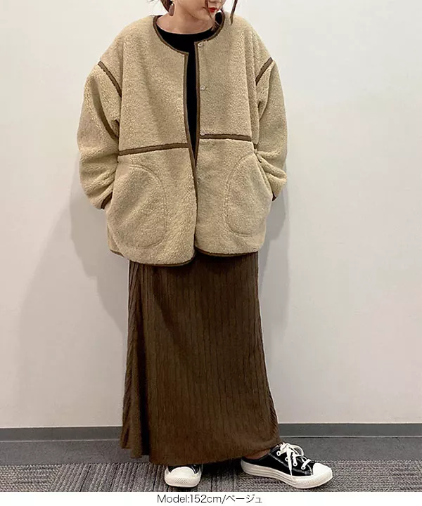 ビッグシルエットリバーシブルフェイクムートンミドル丈コート [K972]