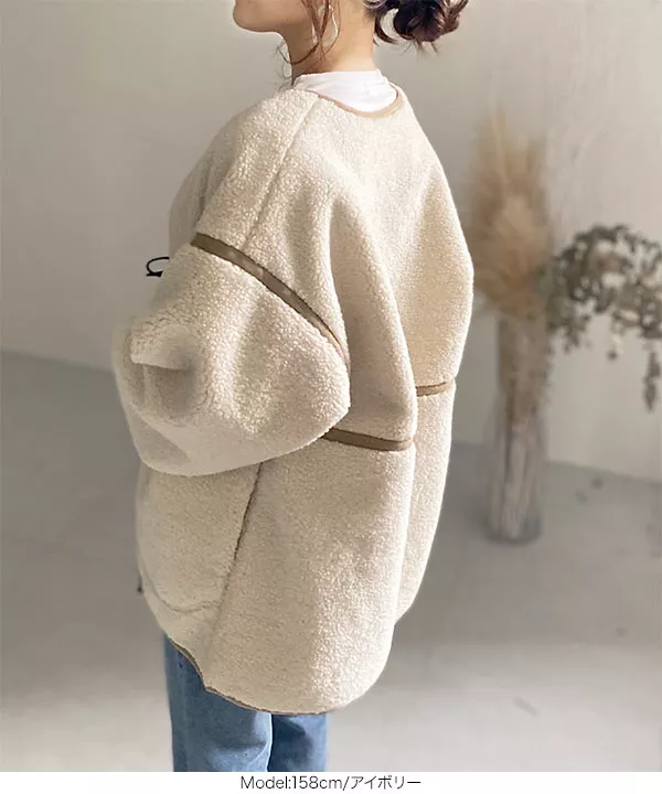 ビッグシルエットリバーシブルフェイクムートンミドル丈コート [K972]