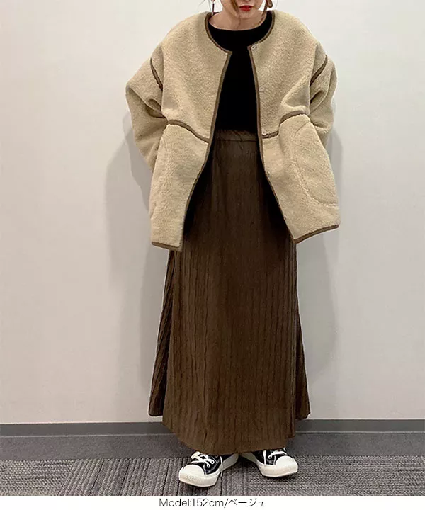 ビッグシルエットリバーシブルフェイクムートンミドル丈コート [K972]