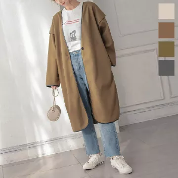 パイピングノーカラーコート [K980] - レディースファッション