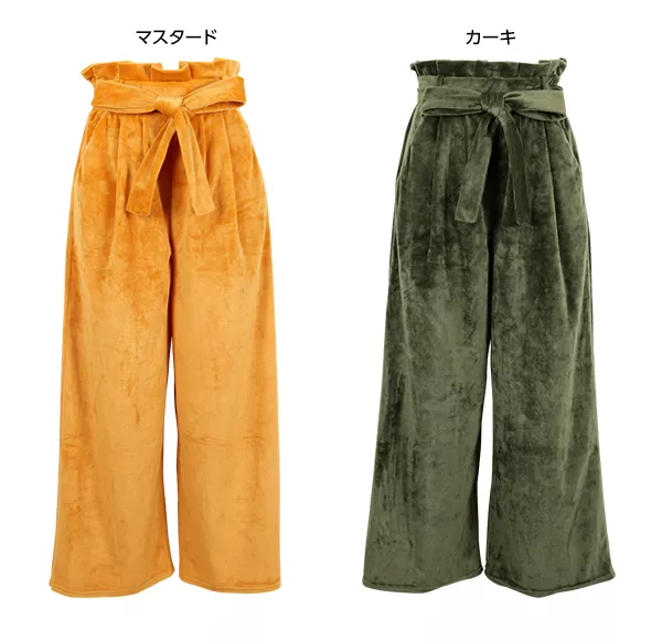 ウエストリボン☆ベロアワイドパンツ [M1947]