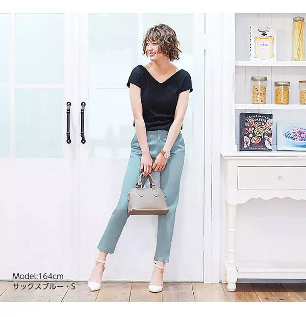 S/M/L]コットンチノ素材☆アンクル丈テーパードパンツ [M2150