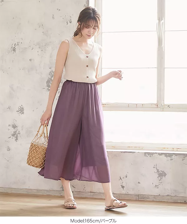 ウエストギャザーシフォンスカンツ [M2203] - レディースファッション