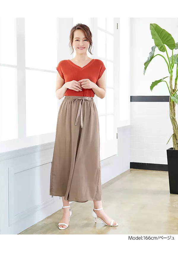 サテンリボン楊柳ワイドパンツ [M2212]