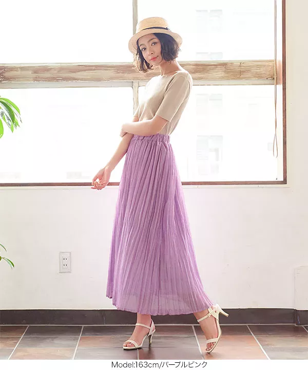 リネンタッチマキシプリーツスカート [M2411] - レディース