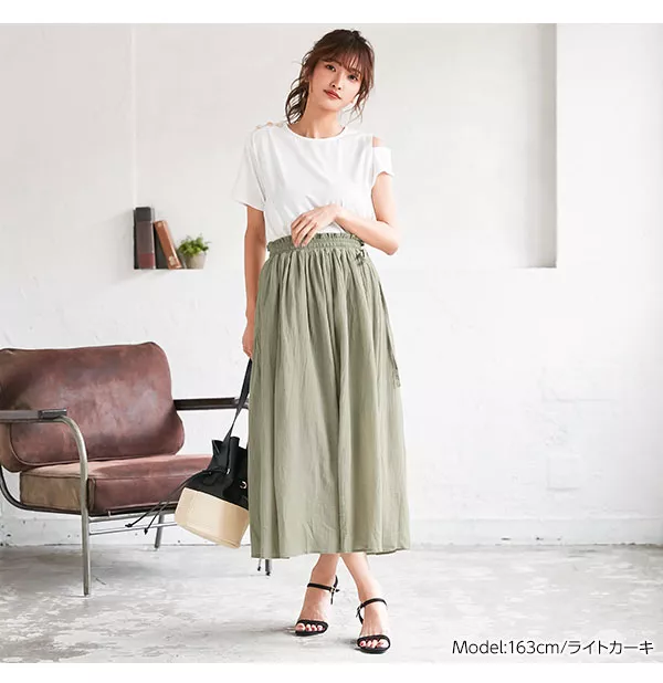サイドリボンガーゼロングスカート [M2523]