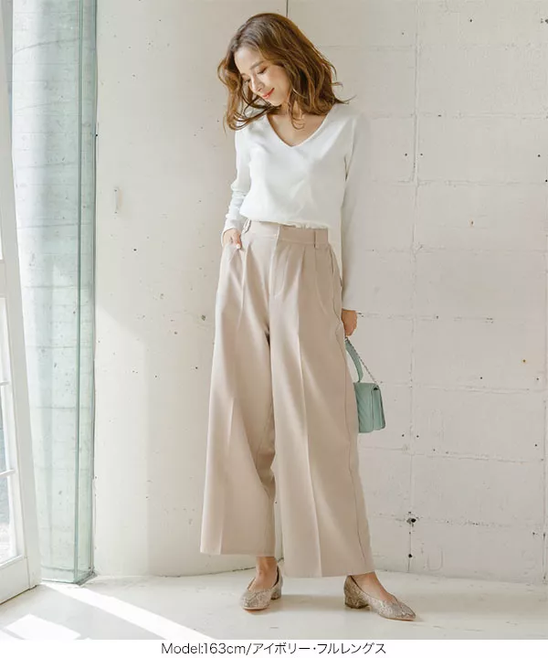 とろみ素材ベルト付ワイドパンツ [M2570] - レディースファッション