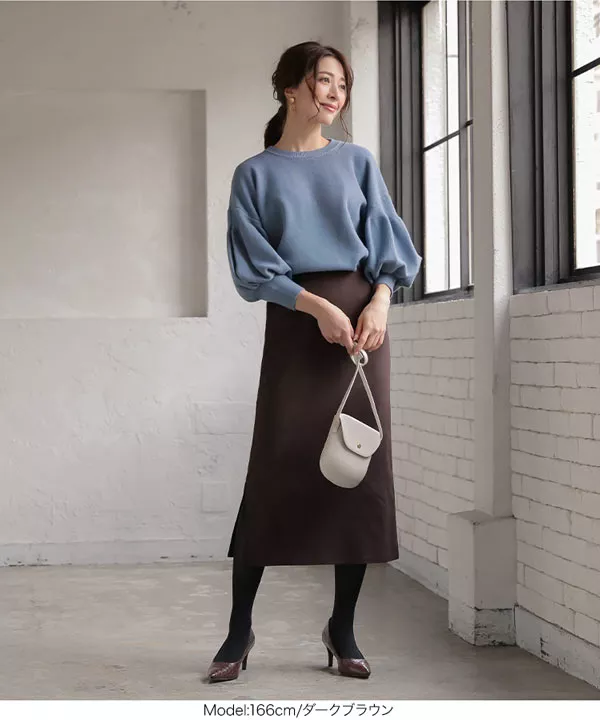 裏微起毛動けるストレッチシンプルタイトスカート [M2681]