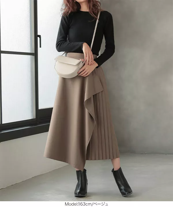 プリーツ切り替えアシンメトリースカート [M2707] - レディース