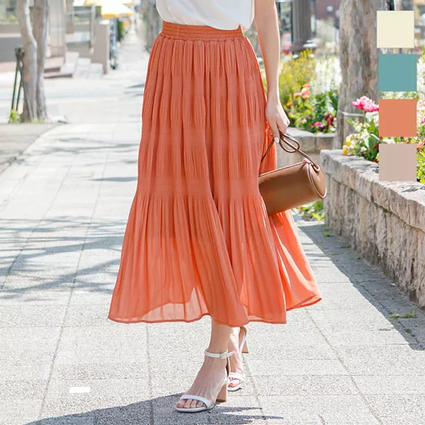 MARGARET HOWELL オレンジ　プリーツスカート margarethowell “silk pleats skirt” size2 マーガレットハウエル