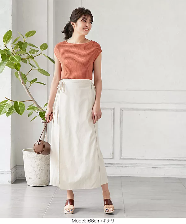 リネン素材ラップスカート [M2898] - レディースファッション