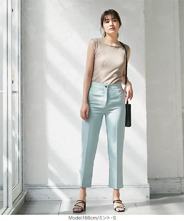 パンツドレス サンドグリーン Lサイズ アセテートサテン・ワイドパンツ/40代50代からのレディース