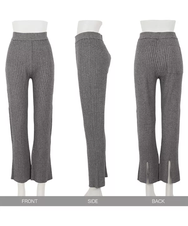 バックスリットもっちりリブニットパンツ [M2927]