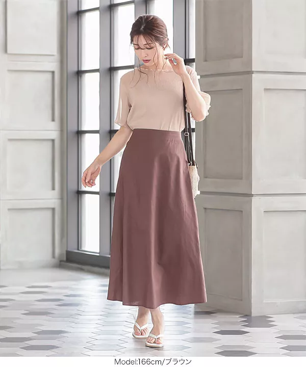 綿麻セミフレアスカート [M2956] - レディースファッション通販 神戸