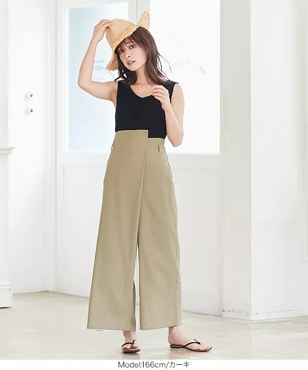 リネンタッチアシメウエストラップパンツ [M2962]