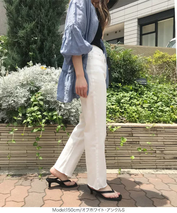 HERMES ホワイト ストレートデニム 4サイズ展開XS-L】ストレートデニムパンツ【低身長サイズ有】（デニム