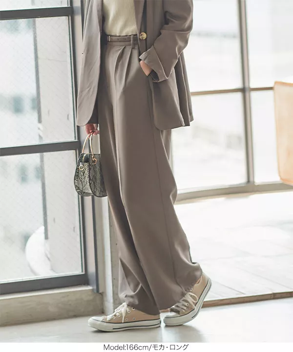 ［ 選べる2丈 ］とろみ素材ベルト付ワイドパンツ [M3007]