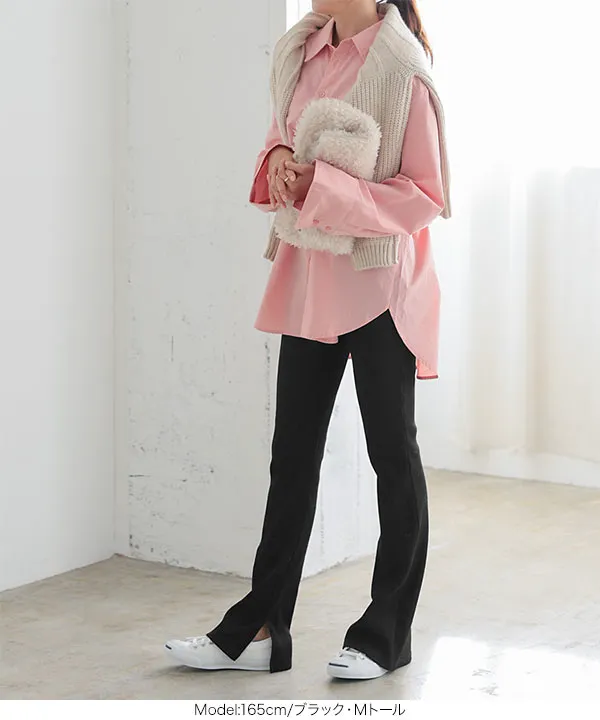 選べる3丈 ］裏微起毛サイドスリットフレアリブパンツ [M3073