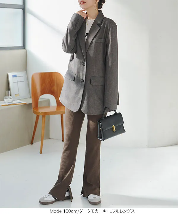 選べる3丈 ］裏微起毛サイドスリットフレアリブパンツ [M3073