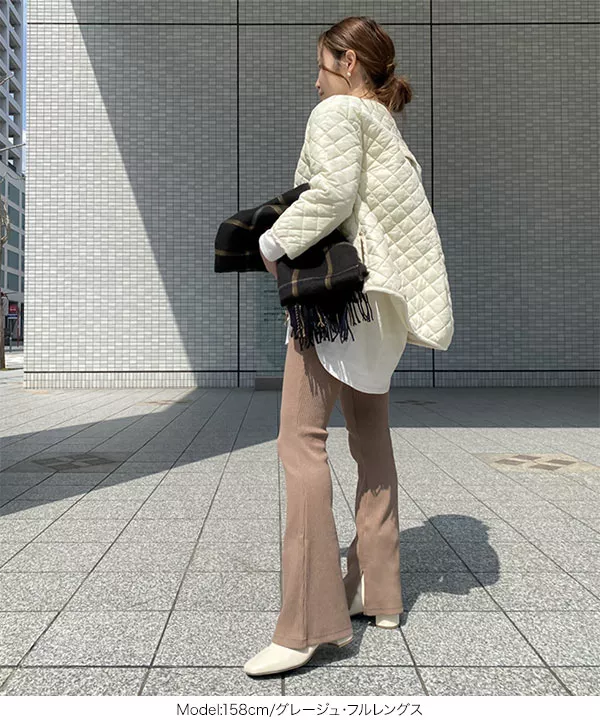 ［ 選べる2丈 ］裏微起毛サイドスリットフレアリブパンツ [M307D]