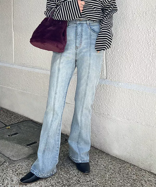 センターシームフレアデニムパンツ [M369A] - レディース