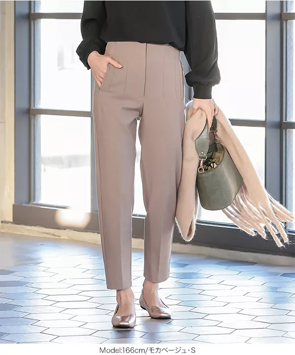 ウォッシャブルハイウエストスラックス [M3107] - レディース