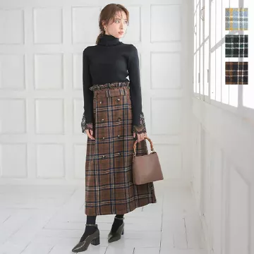 ベルト付きウエストフリルチェックスカート [M3114]