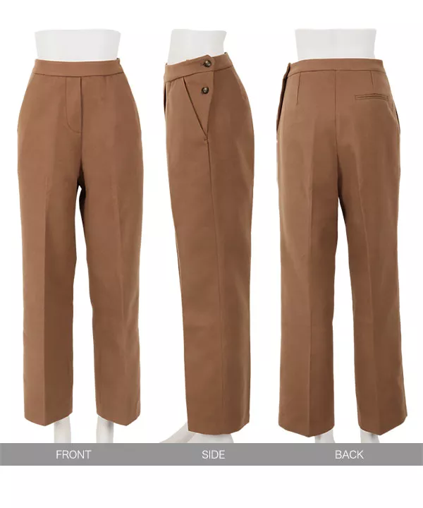フェイクウールサイドボタンストレートパンツ [M3129]