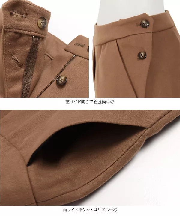 フェイクウールサイドボタンストレートパンツ [M3129]
