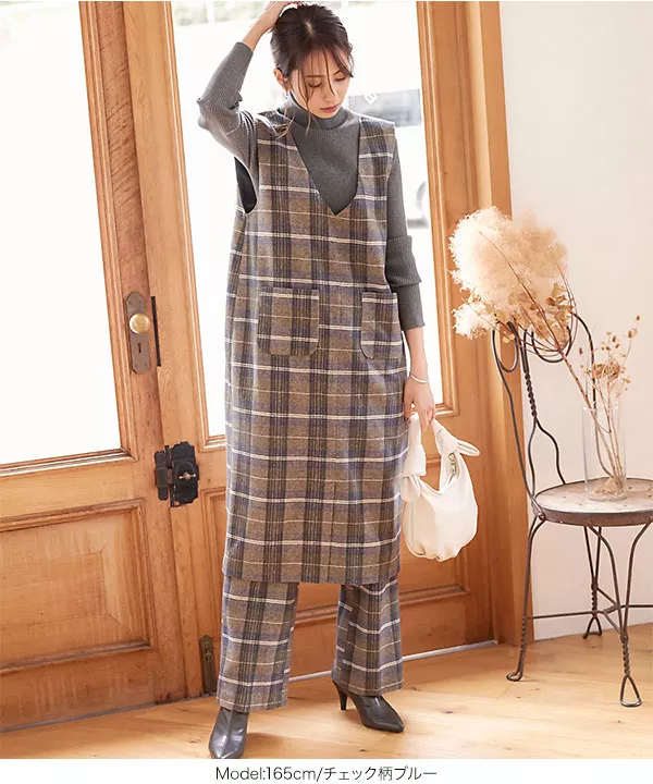 フェイクウールサイドボタンストレートパンツ [M3129]