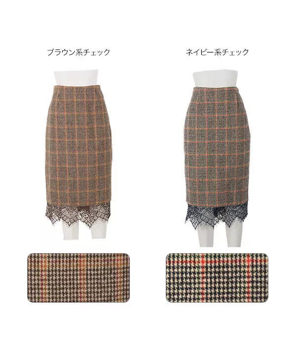 裾レワンピースチェック柄タイトスカート [M3144] - レディース