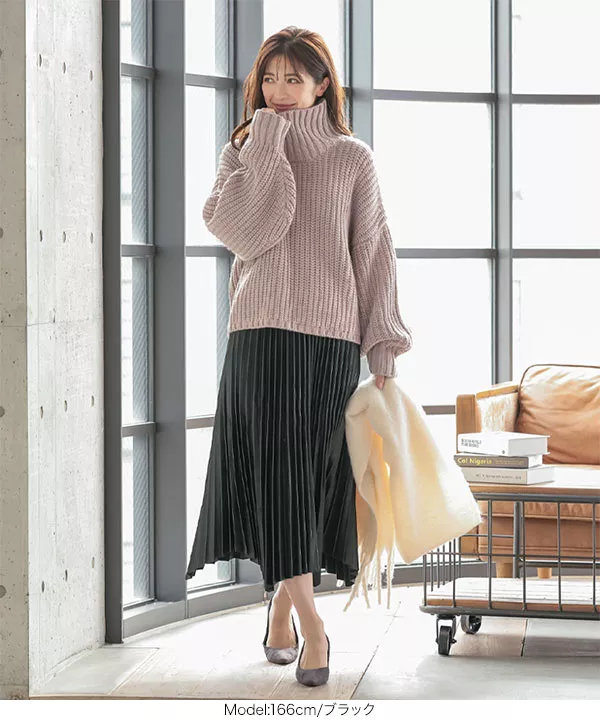 フェイクレザープリーツフレアスカート [M3178]