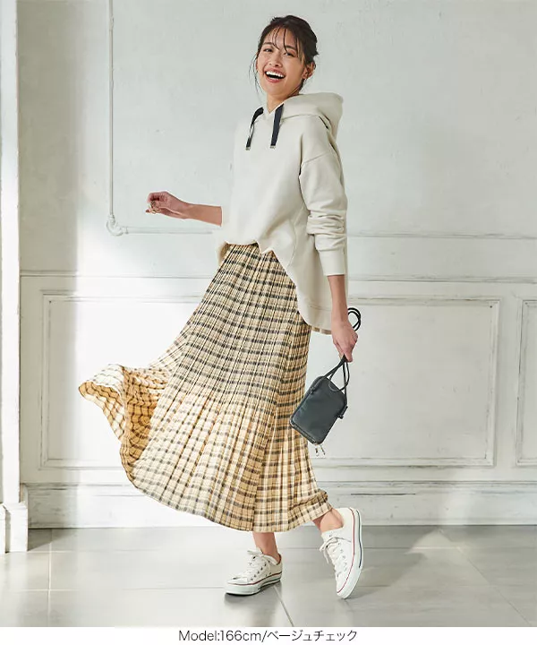 チェック柄消しプリーツスカート [M3204] - レディースファッション