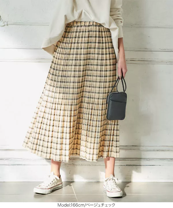 チェック柄消しプリーツスカート [M3204] - レディースファッション