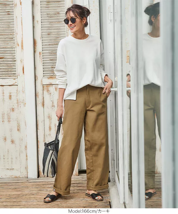 サイドテープチノワイドパンツ [M3206] - レディースファッション通販