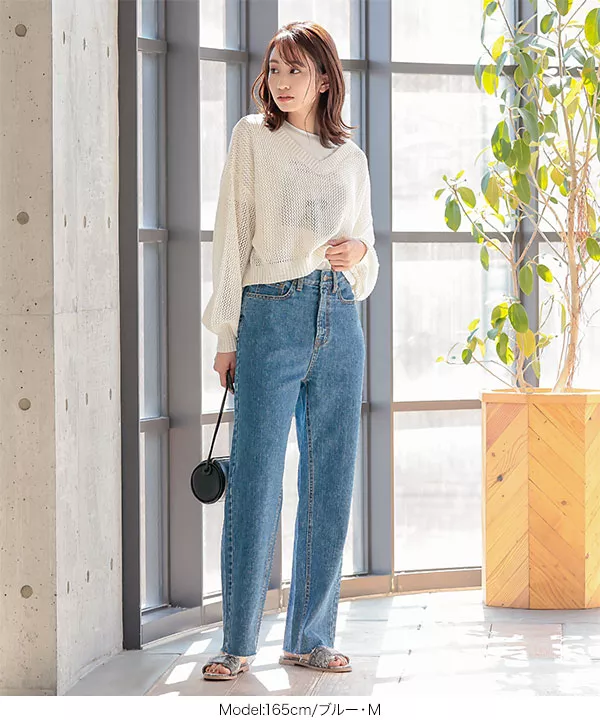 ワイドパンツ デニムorツイルカットオフストレートワイドパンツ [M3208