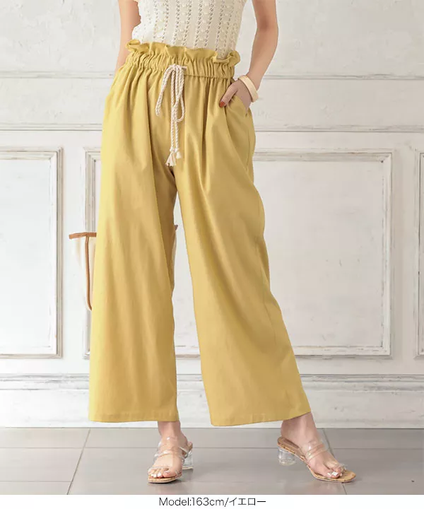 ロープ紐ウエストギャザーワイドパンツ [M3233] - レディース