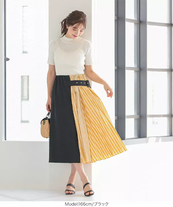 サイドプリーツバックルスカート [M3317] - レディース