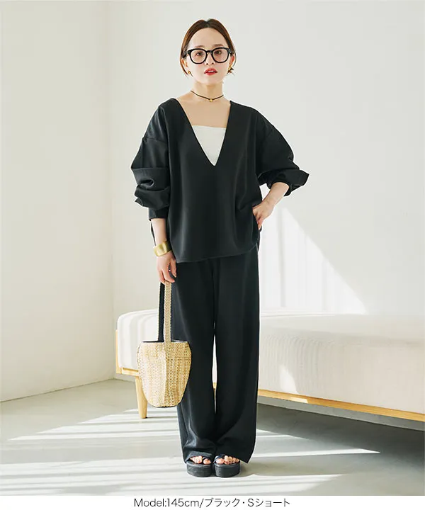 田中亜希子さんコラボ ] 選べるサイズ ジャージーワイドパンツ[M3363