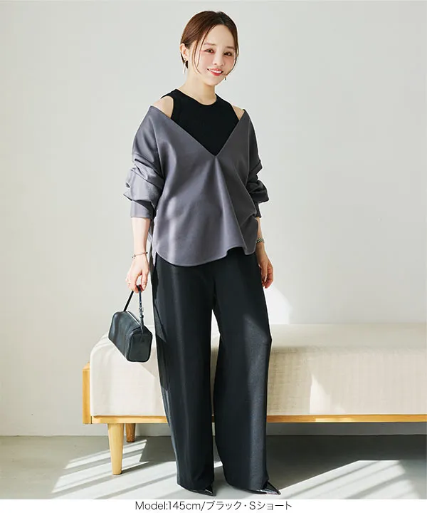 田中亜希子さんコラボ ] 選べるサイズ ジャージーワイドパンツ[M3363