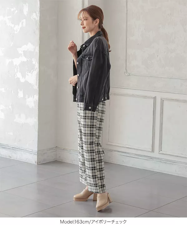 チェック柄ストレートワイドパンツ [M3385] - レディースファッション