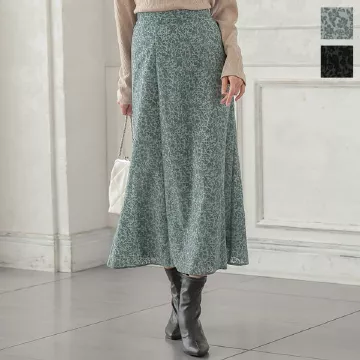 シフォンフロッキー花柄セミフレアスカート [M3397]