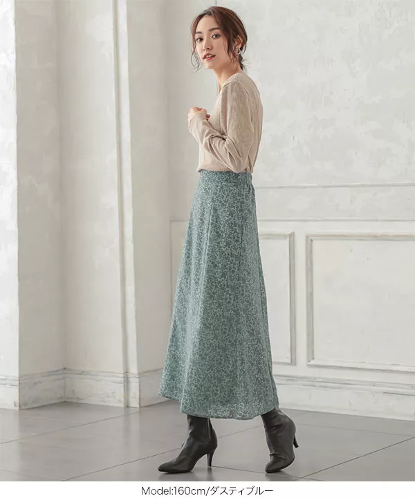 シフォンフロッキー花柄セミフレアスカート [M3397] - レディース