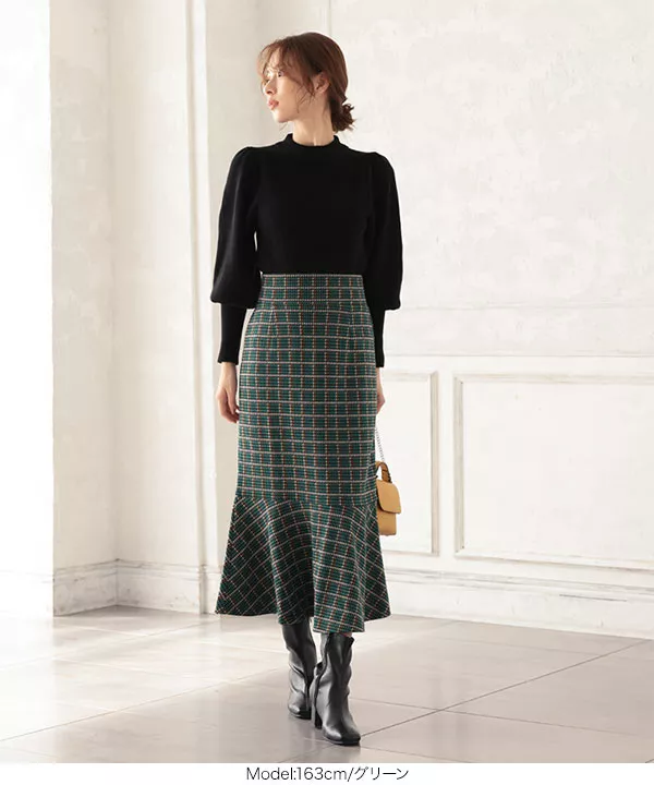 チェック柄マーメイドスカート [M3415] - レディースファッション通販