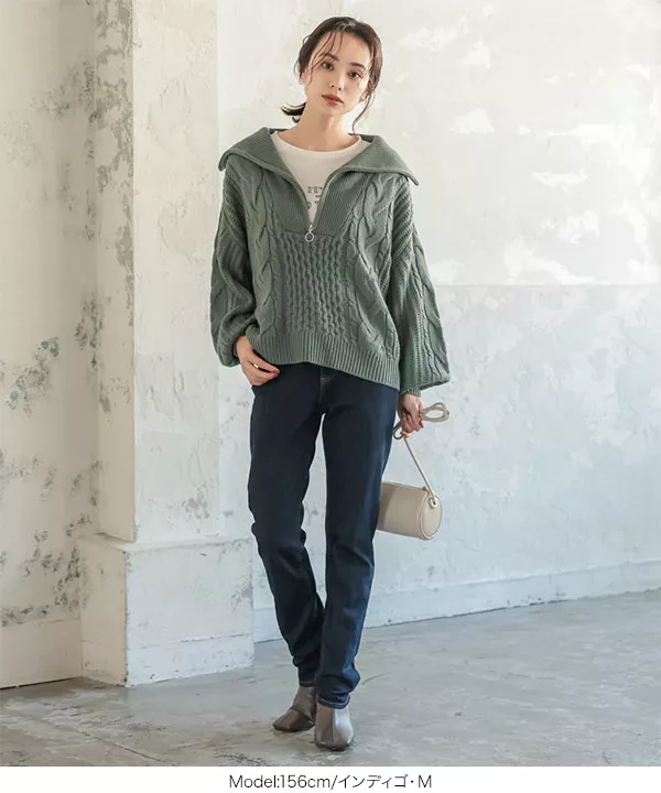 センターラインストレッチデニムパンツ [M3454] - レディース