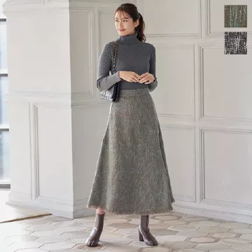 裾フリンジツイードパネルスカート [M3494]