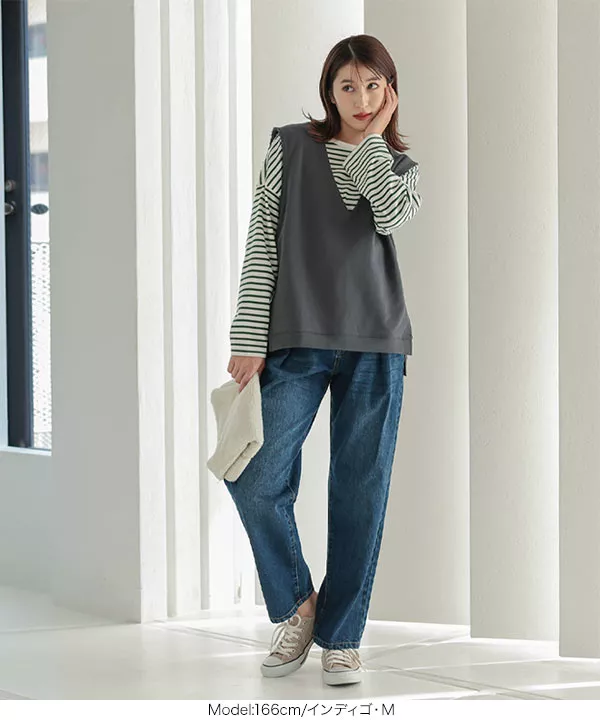 ウエストタックデニムパンツ [M3505] - レディースファッション通販