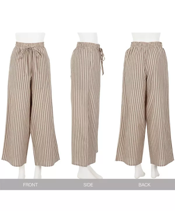 タグ付きエブール　リネンワイドパンツストライプ　38 タグ付きエブール リネンワイドパンツストライプ 38